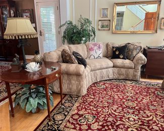 Councill Dropleaf 1 Drawer End Table (pr) (19-1/2 Closed W / 37-1/2" Open W x 28"H x 29-1/2"D) & Vanguard Curved 3 Seat Upholstered Sofa (141" Total Back W x 36"D x 29" Back Height)