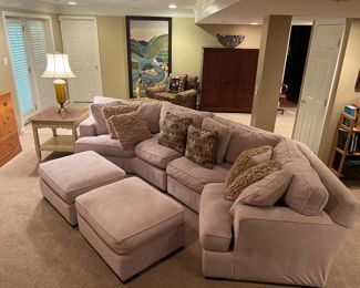 Plush 2 Piece Angled Sectional Sofa With Ottoman (41"D x 30"Back Height x 182" Total Back Width)