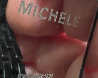 Woman's Michele Black Deco Diamond Dial Wristwatch