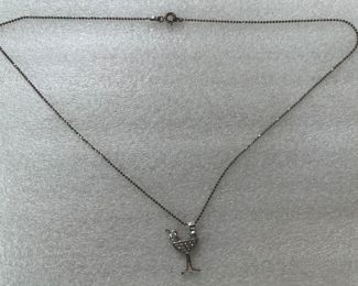 Sterling Silver Necklace With Sterling Silver Wine Glass Pendant