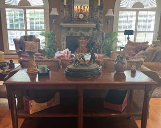 Vintage Solid Oak 3 Tier Console Table (23-1/2"D x 64-1/2"W x 34"H)