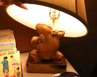 Vintage 1977 Chapman Table Lamps Frog Motif in Carved Wood - the Pair