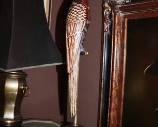 Large Sarreid LTD Italy Wood & Brass Parrot Statue
