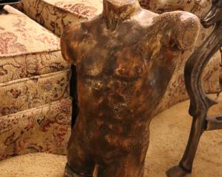 Bronzed Plaster Nude Male Sculpture 
