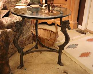 Horse Motif Steel & Glass Side Table 