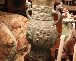  Chinese Archaic Style Patinated Bronze Lamp