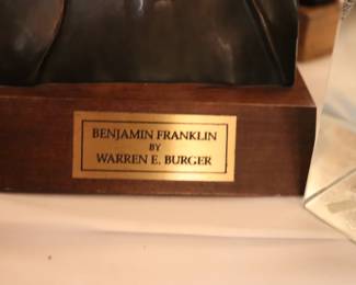 signed bronze bust of Benjamin Franklin signed by the artist - Justice Warren Burger - and produced by the Franklin Mint