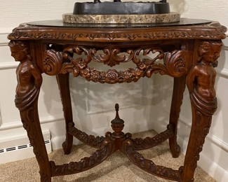 Antique wood carved/marble top 