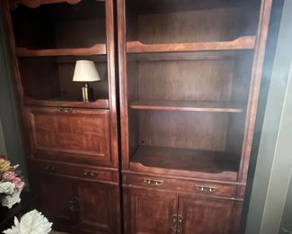 (2) lighted wood bookcases 32"W x 18"D x 31"H  