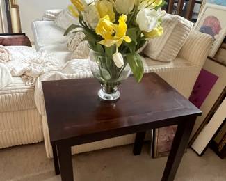 (2) wood side tables and florals......