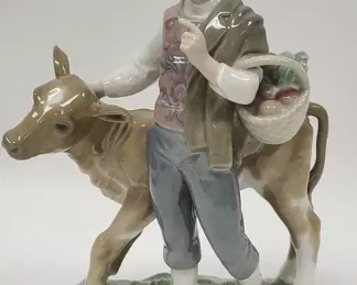 Lladro Herdsman Boy with Calf Figure