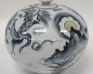Asian Pottery Nature Scene Vase - Possibly Korean