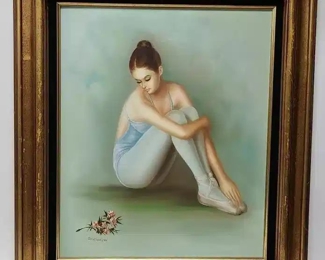Seated Ballerina on Canvas Signed Don Larson