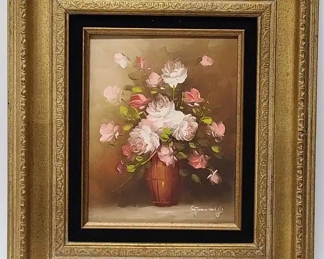 Signed Floral Still Life Oil on Board