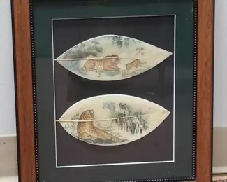 Framed Tiger Scene Leaf Paintings