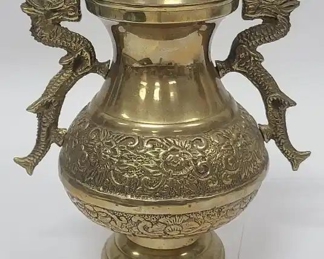 Vintage Brass Dragon Handled Vase 7"