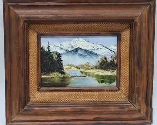 Small Signed Oil on Canvas Mountain Scene Painting