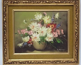 Small Floral Bouquet Vase Oil on Canvas B. Ferber