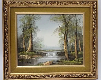 Small Oil on Board Forrest Scene by C. Holland