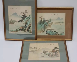 3 Asian Paintings on Silk - Possibly Ink & Wash