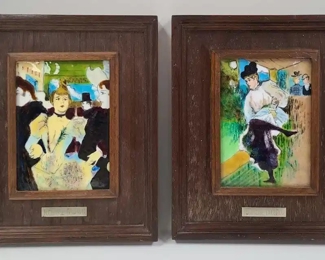 Vintage After Lautrec Enamel Porcelain Art Plaques