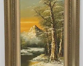 Signed Mountain Scape Oil on Canvas