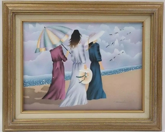 Women at Beach Framed Canvas