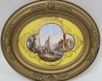 Hand Painted Porcelain Town Scene-Possibly Limoges