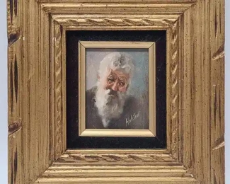 Small Oil on Board - Old Man signed Halsted