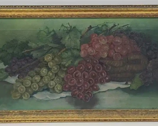 Antique Fruit Still Life Oil on Canvas Signed