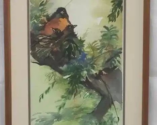 Robins Nest Signed Watercolor