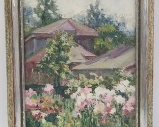 Antique or Vintage Oil on Board Garden Scape