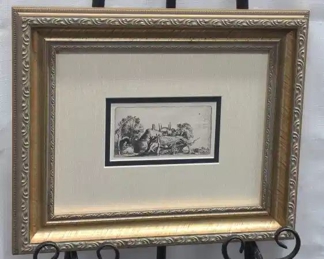 After Rembrandt Durand Etching Wagon with Hay