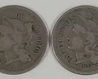 2 United States 3 Cent Nickels