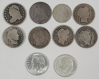 9 Silver U.S. Dimes - 1 Half Dime