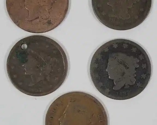 4 U.S. Large Cents & 1 British Cent