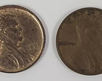 Two 1909 VDB Lincoln Cents
