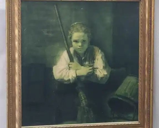 After Rembrandt 1956 Color Print Girl with a Broom
