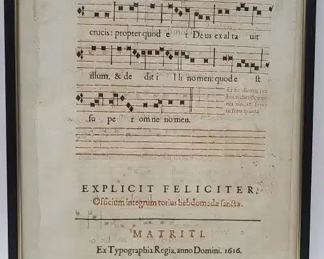 1616 Music Sheet in Latin, Framed