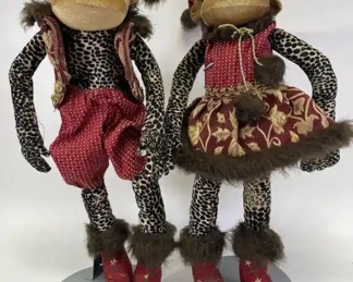 1990’s Plush Victorian Style Christmas Monkey Set