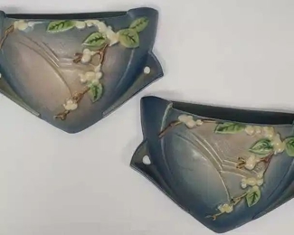 Pair of Roseville Blue Snowberry Wall Pockets