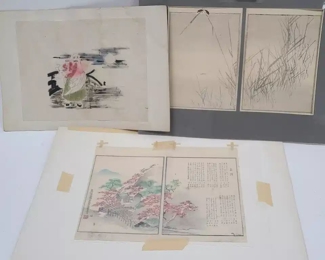 3 Vintage Asian Art Pieces incl Calligraphy Poem