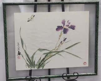 Asian Butterfly and Iris Painting