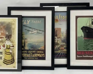 4 Framed Travel Advertising Wall Artwork