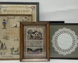 5 Vintage Cross Stitch Textile Wall Art