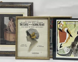 4 Vintage Framed Advertising Artwork