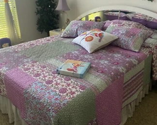 Queen Bed, Purple Quilt