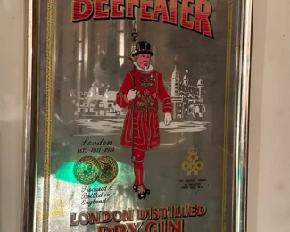 Vintage Beefeater mirrored glass picture 
