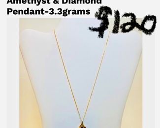 14 karat gold chain and amethyst pendant