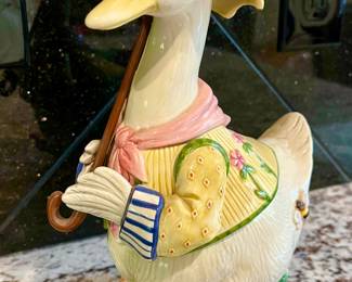 Fitz and Floyd Somerset, mother, goose walking in the rain with umbrella $60 No chips no cracks very cute and collectible. cookie jar.